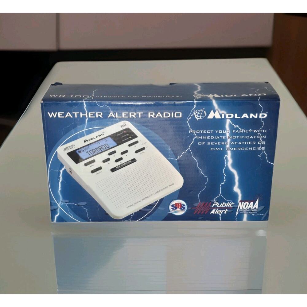 Midland Weather Alert Radio Storm Warning NOAA Alarm Tornado Hurricane WR-100